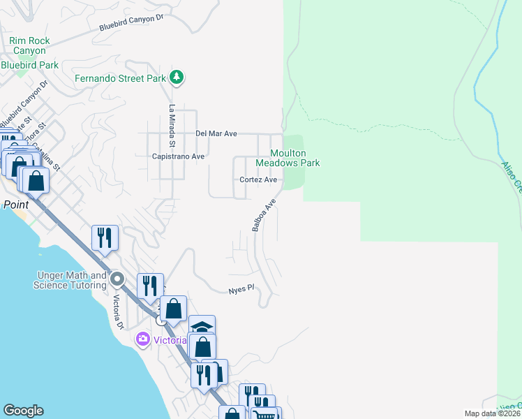 map of restaurants, bars, coffee shops, grocery stores, and more near 781 Balboa Avenue in Laguna Beach