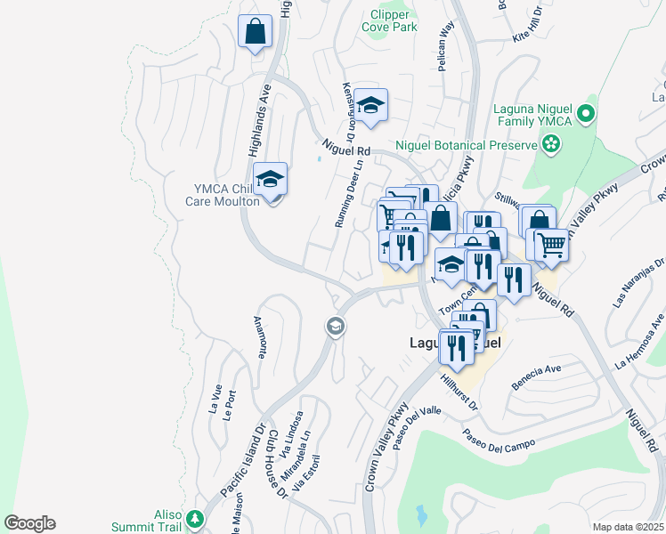 map of restaurants, bars, coffee shops, grocery stores, and more near 30062 Running Deer Lane in Laguna Niguel
