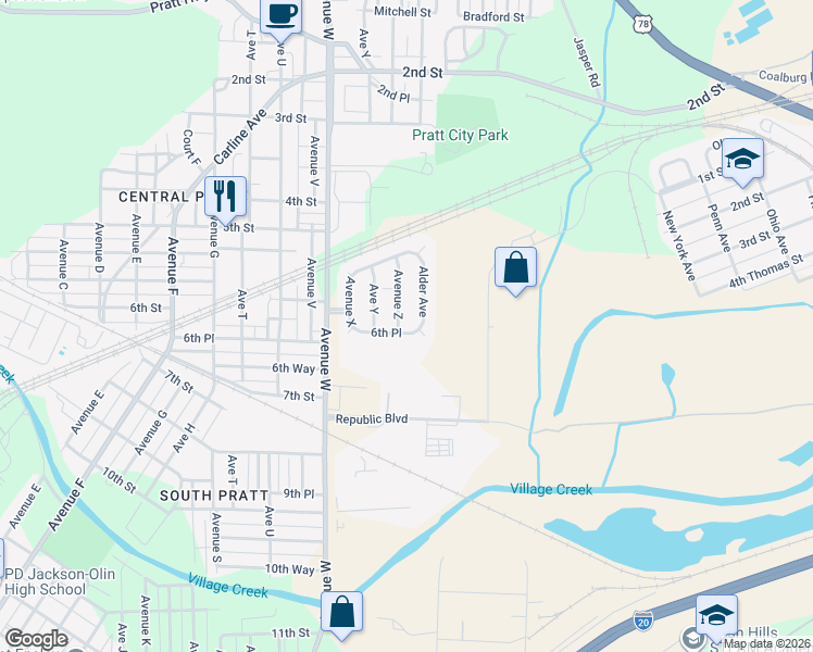 map of restaurants, bars, coffee shops, grocery stores, and more near 619 Avenue Z in Birmingham