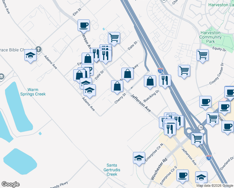 map of restaurants, bars, coffee shops, grocery stores, and more near 41537 Cherry Street in Murrieta