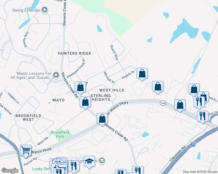 map of restaurants, bars, coffee shops, grocery stores, and more near 3019 Silverwood Drive in Augusta