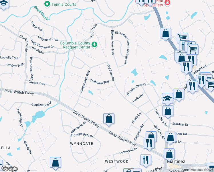 map of restaurants, bars, coffee shops, grocery stores, and more near 515 Pacifica Drive in Augusta