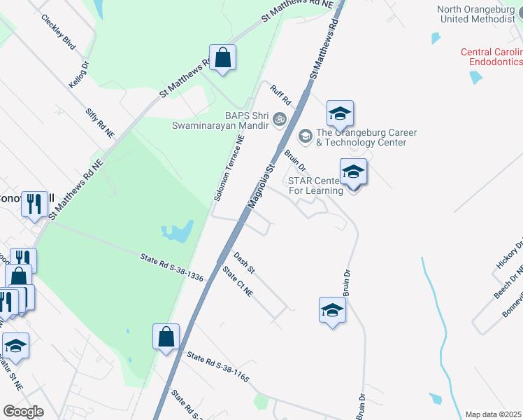 map of restaurants, bars, coffee shops, grocery stores, and more near 886 Solomon Terrace in Orangeburg