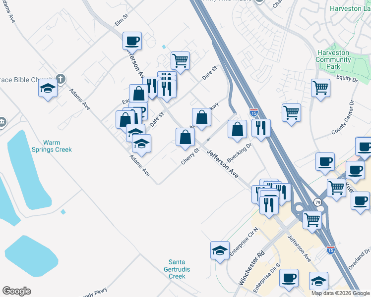 map of restaurants, bars, coffee shops, grocery stores, and more near 41537 Cherry Street in Murrieta