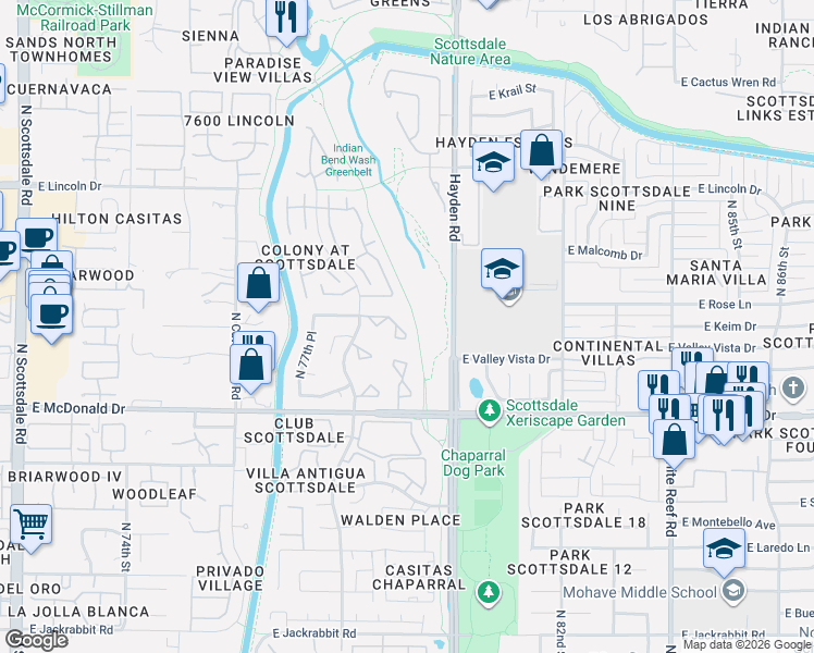 map of restaurants, bars, coffee shops, grocery stores, and more near 7925 East Keim Drive in Scottsdale