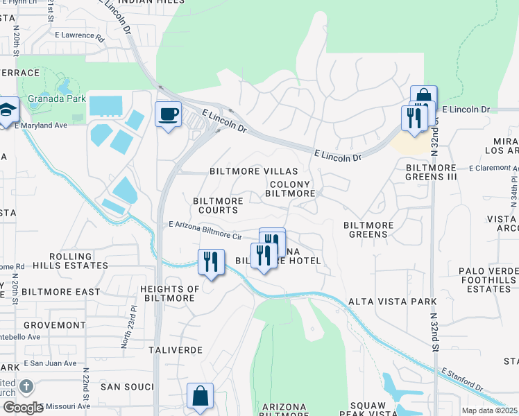 map of restaurants, bars, coffee shops, grocery stores, and more near 6140 North 29th Court in Phoenix