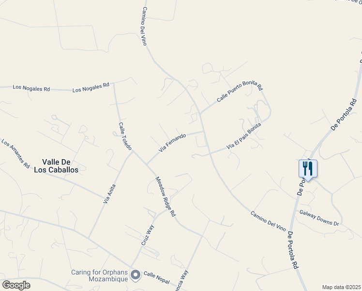 map of restaurants, bars, coffee shops, grocery stores, and more near 41089 Vía Fernando in Temecula