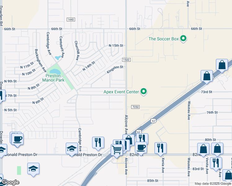 map of restaurants, bars, coffee shops, grocery stores, and more near 1221 Preston Trails in Wolfforth