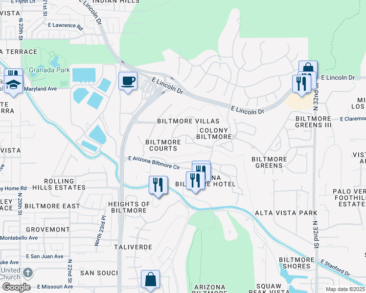 map of restaurants, bars, coffee shops, grocery stores, and more near 6140 North 29th Court in Phoenix