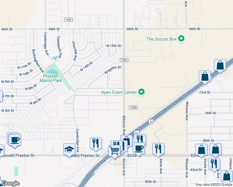 map of restaurants, bars, coffee shops, grocery stores, and more near 1221 Preston Trails in Wolfforth