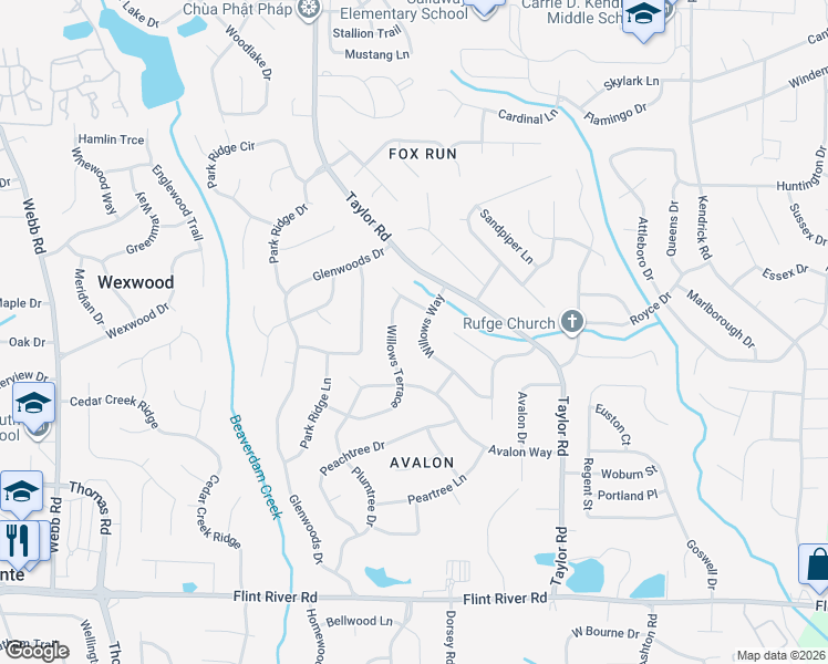 map of restaurants, bars, coffee shops, grocery stores, and more near 8355 Willows Way in Riverdale