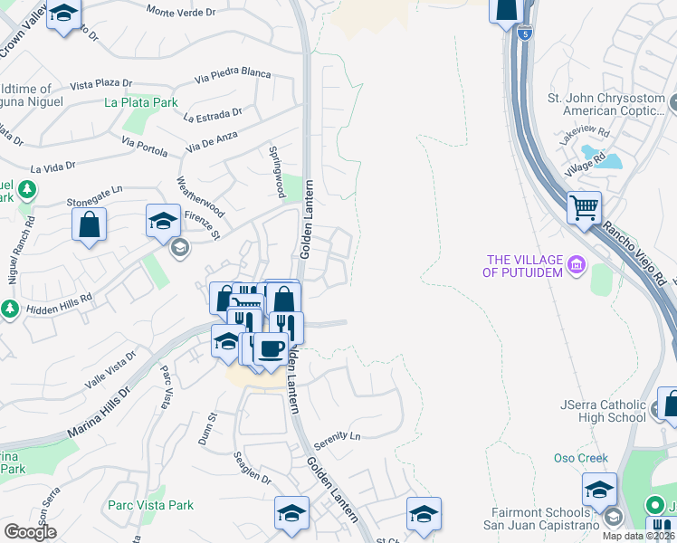 map of restaurants, bars, coffee shops, grocery stores, and more near 4 Martinique Street in Laguna Niguel