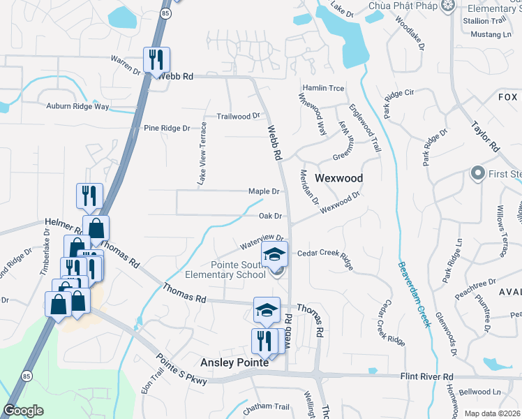 map of restaurants, bars, coffee shops, grocery stores, and more near 668 Oak Drive in Riverdale