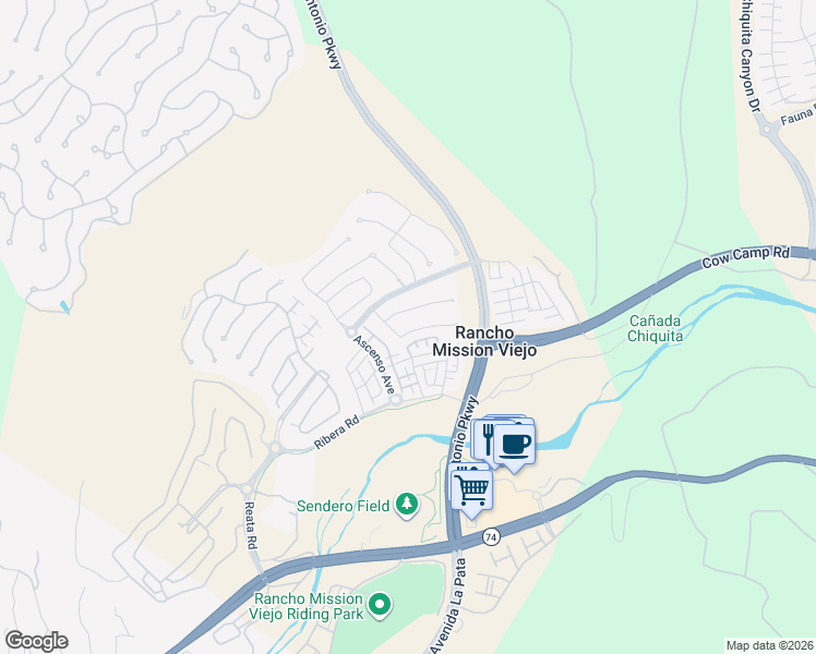 map of restaurants, bars, coffee shops, grocery stores, and more near 5 Gamella in Ladera Ranch