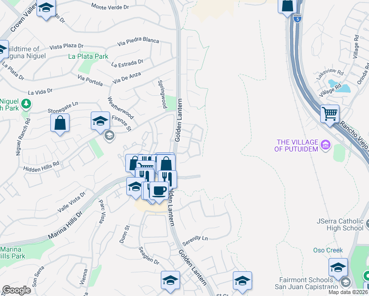 map of restaurants, bars, coffee shops, grocery stores, and more near 44 Aruba Street in Laguna Niguel