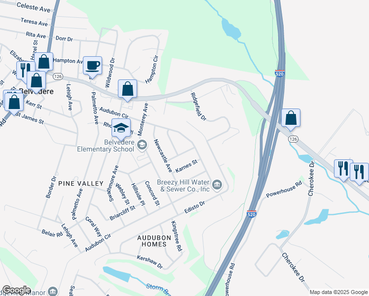 map of restaurants, bars, coffee shops, grocery stores, and more near 105 Bordeaux Street in North Augusta