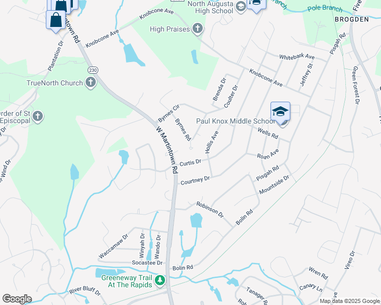 map of restaurants, bars, coffee shops, grocery stores, and more near 1802 Curtis Drive in North Augusta