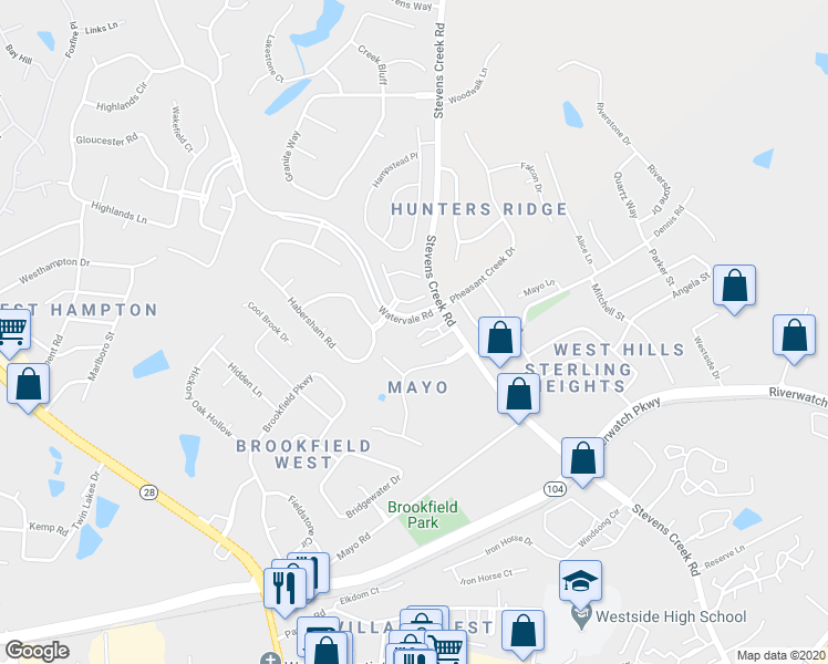 map of restaurants, bars, coffee shops, grocery stores, and more near 783 Stevens Creek Road in Augusta
