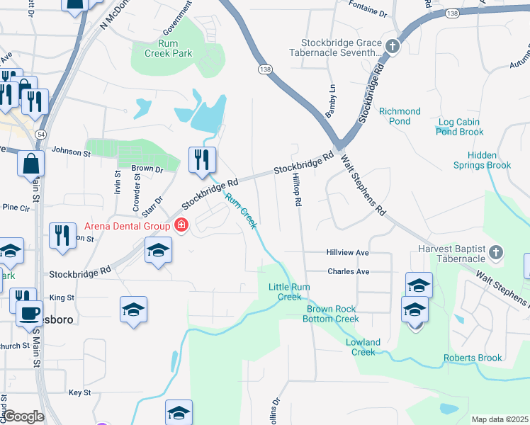 map of restaurants, bars, coffee shops, grocery stores, and more near 8412 Carlington Lane in Jonesboro