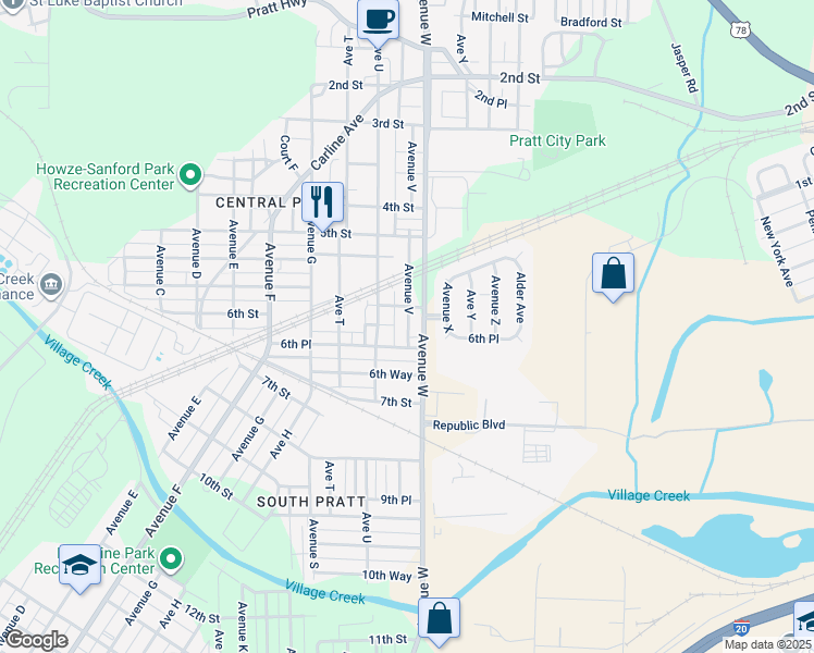 map of restaurants, bars, coffee shops, grocery stores, and more near 624 Avenue V in Birmingham