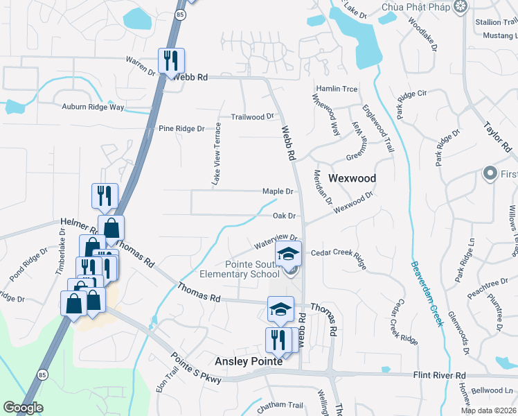 map of restaurants, bars, coffee shops, grocery stores, and more near 668 Oak Drive in Riverdale
