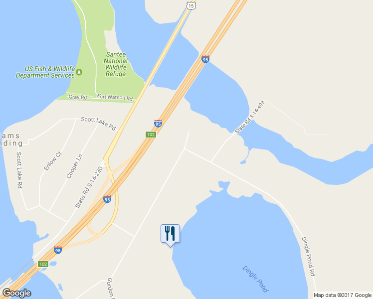 map of restaurants, bars, coffee shops, grocery stores, and more near 5275 Dingle Pond Road in Summerton