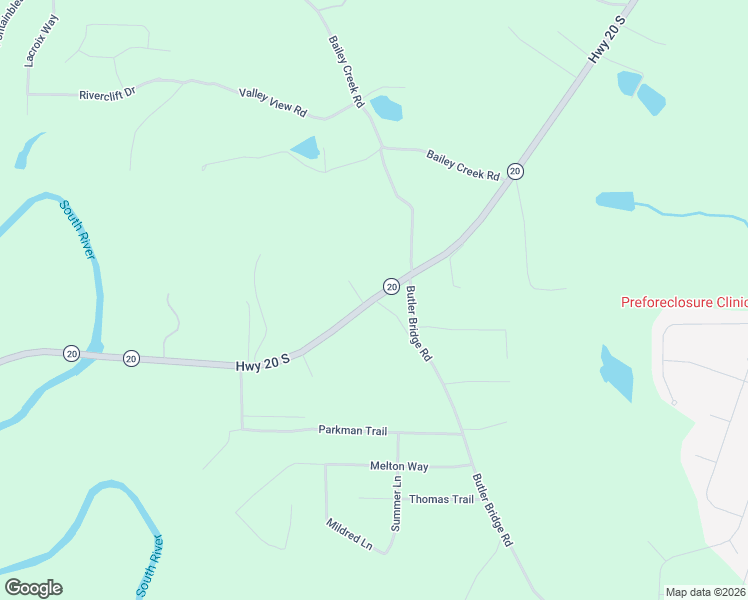 map of restaurants, bars, coffee shops, grocery stores, and more near 20 Butler Bridge Road in Covington