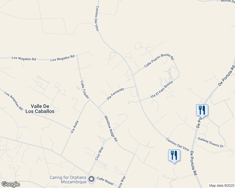 map of restaurants, bars, coffee shops, grocery stores, and more near 41089 Vía Fernando in Temecula