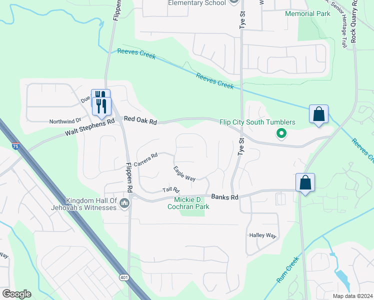 map of restaurants, bars, coffee shops, grocery stores, and more near 306 Eagle Court in Stockbridge