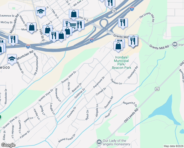 map of restaurants, bars, coffee shops, grocery stores, and more near 5240 Goldmar Drive in Irondale
