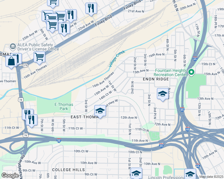 map of restaurants, bars, coffee shops, grocery stores, and more near in Birmingham
