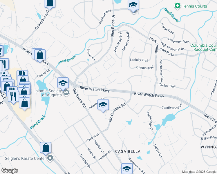 map of restaurants, bars, coffee shops, grocery stores, and more near 4072 Riverwatch Parkway in Martinez