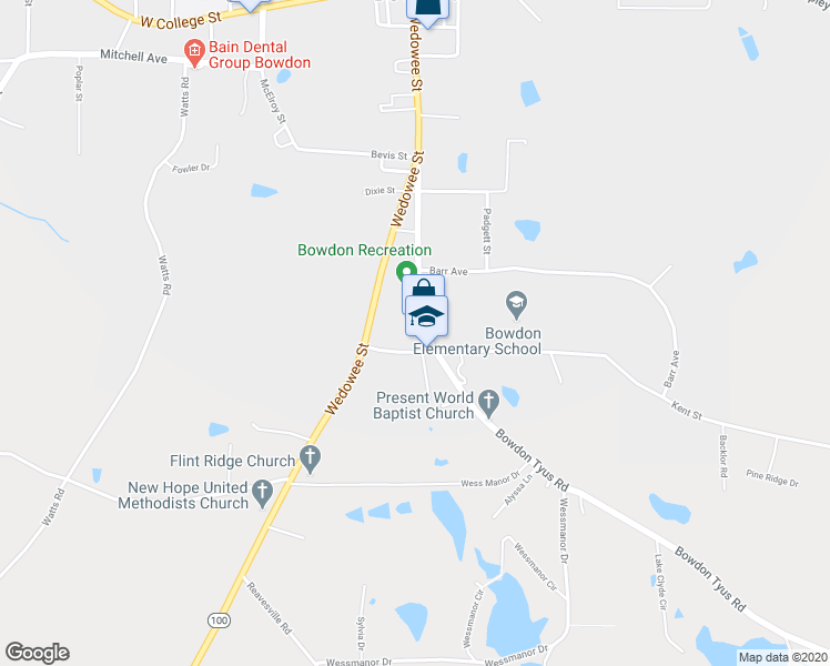 map of restaurants, bars, coffee shops, grocery stores, and more near 104 Kent Circle in Bowdon