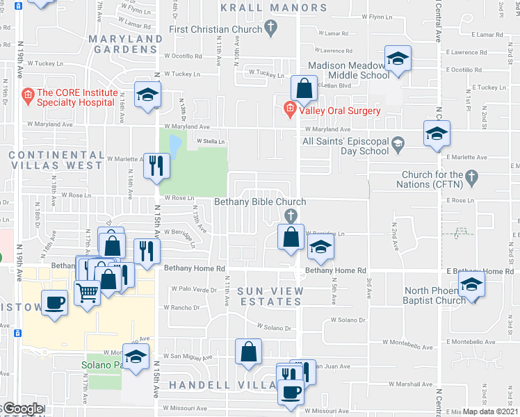 map of restaurants, bars, coffee shops, grocery stores, and more near 6122 North 8th Avenue in Phoenix