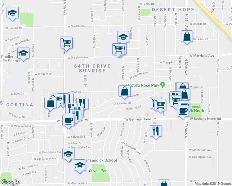 map of restaurants, bars, coffee shops, grocery stores, and more near 6309 West Keim Drive in Glendale