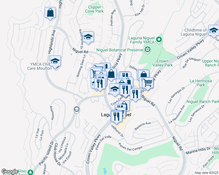 map of restaurants, bars, coffee shops, grocery stores, and more near 30071 Ivy Glenn Drive in Laguna Niguel