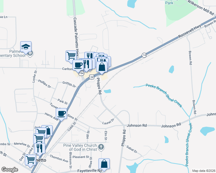 map of restaurants, bars, coffee shops, grocery stores, and more near 8300 Phipps Rd in Palmetto
