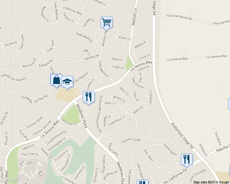 map of restaurants, bars, coffee shops, grocery stores, and more near 41022 Simi Court in Temecula