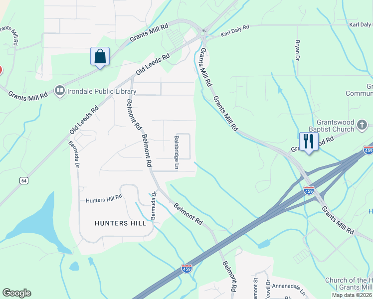 map of restaurants, bars, coffee shops, grocery stores, and more near 811 Bainbridge Way in Birmingham