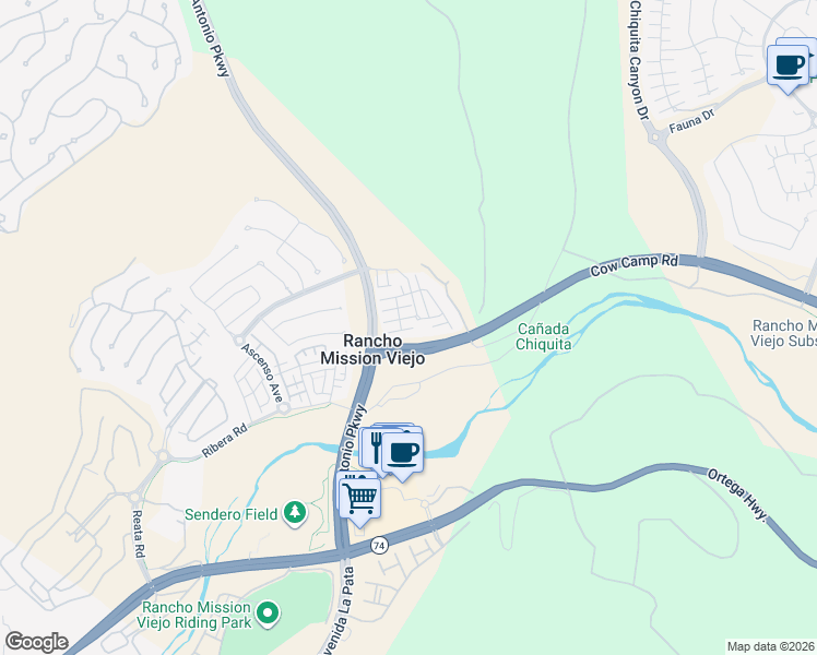 map of restaurants, bars, coffee shops, grocery stores, and more near 26 Alzada Street in Ladera Ranch