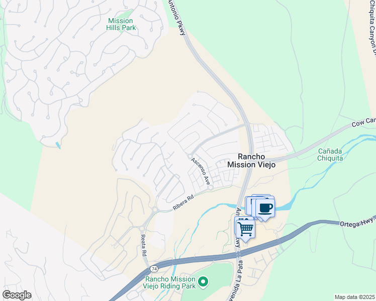 map of restaurants, bars, coffee shops, grocery stores, and more near 2 Alza Street in Mission Viejo