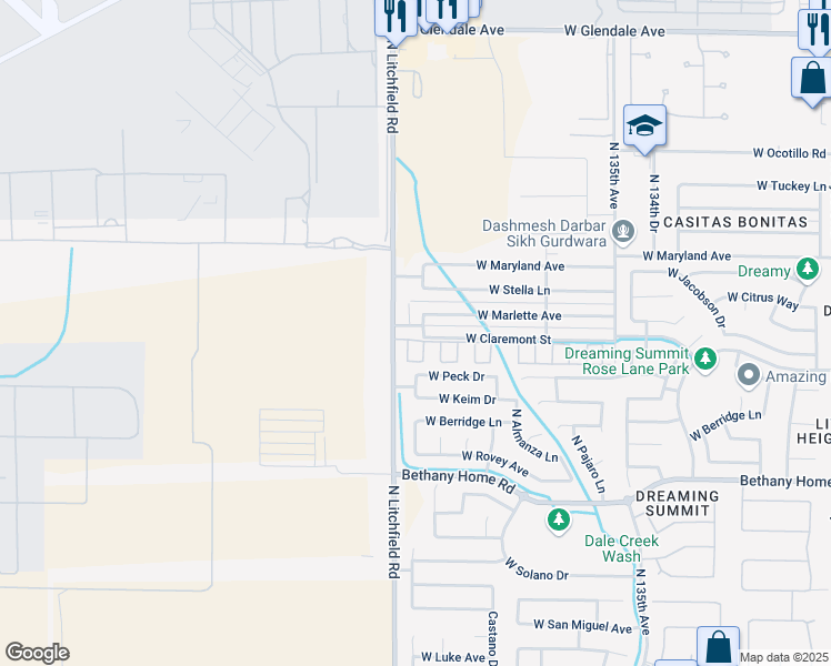 map of restaurants, bars, coffee shops, grocery stores, and more near 6227 North Litchfield Road in Litchfield Park