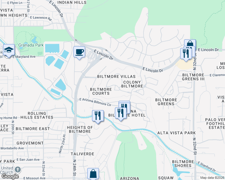map of restaurants, bars, coffee shops, grocery stores, and more near 6154 North 29th Court in Phoenix