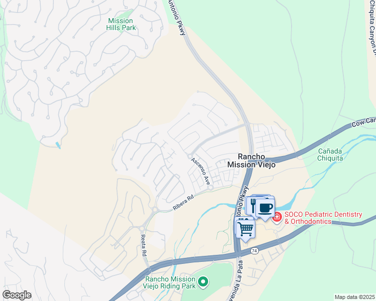 map of restaurants, bars, coffee shops, grocery stores, and more near 2 Alza Street in Mission Viejo