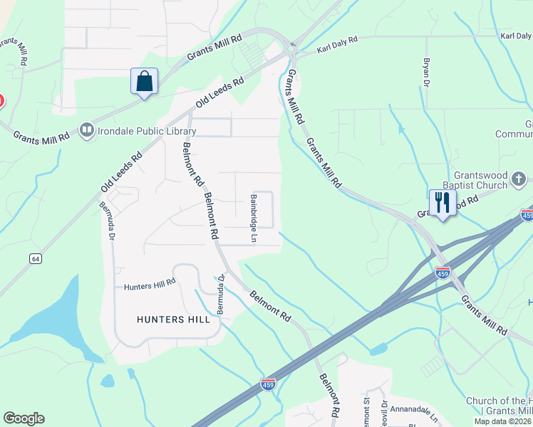map of restaurants, bars, coffee shops, grocery stores, and more near 811 Bainbridge Way in Birmingham