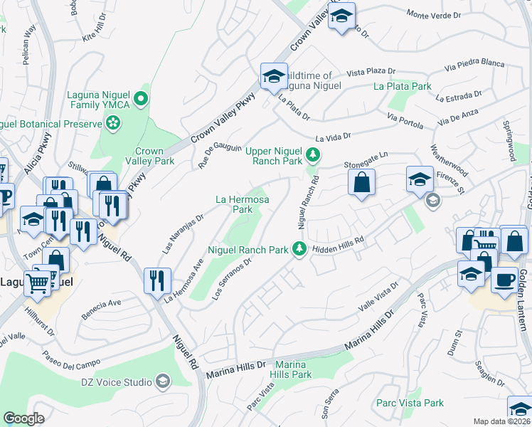 map of restaurants, bars, coffee shops, grocery stores, and more near 30022 Bello Place in Laguna Niguel