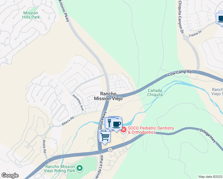 map of restaurants, bars, coffee shops, grocery stores, and more near 7 Abarrota Street in Ladera Ranch