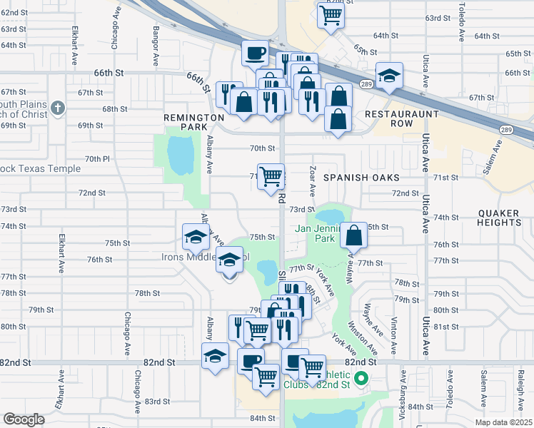 map of restaurants, bars, coffee shops, grocery stores, and more near 7305 Aberdeen Avenue in Lubbock