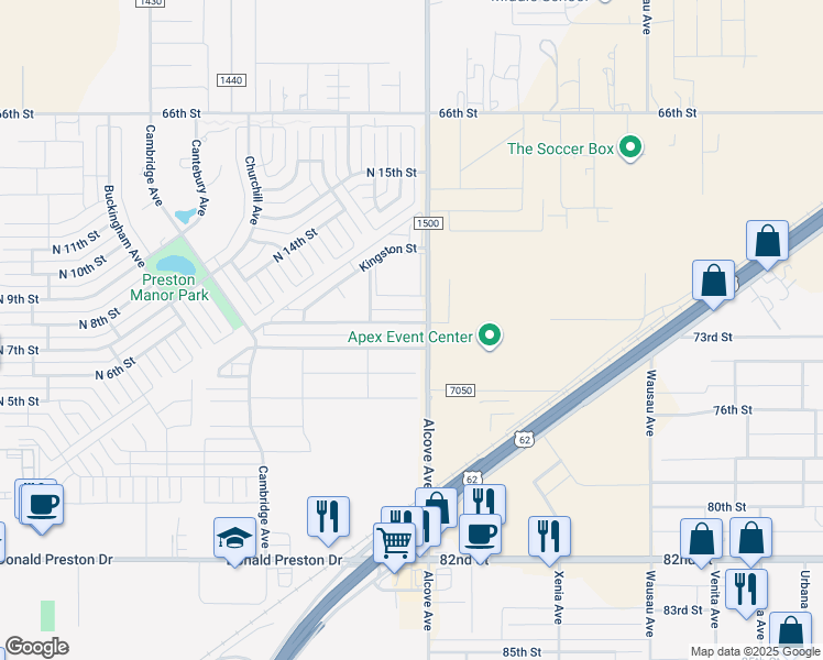 map of restaurants, bars, coffee shops, grocery stores, and more near 1221 Preston Trails in Wolfforth