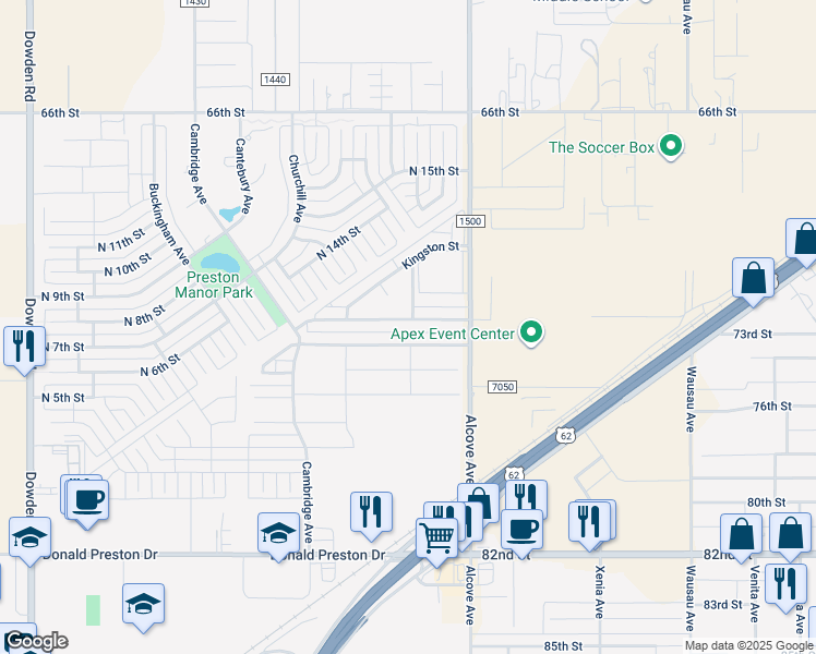 map of restaurants, bars, coffee shops, grocery stores, and more near 1207 Preston Trail in Wolfforth